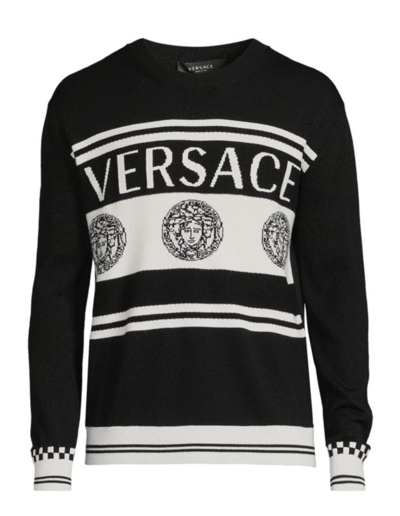 Pre-owned Versace Medusa Logo Wool Knit Sweater Black 40 Us (50 Eu) Italy A86467