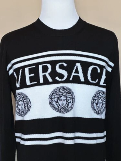 Pre-owned Versace Medusa Logo Wool Knit Sweater Black 40 Us (50 Eu) Italy A86467