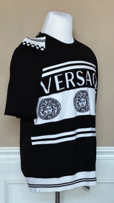 Pre-owned Versace Medusa Logo Wool Knit Sweater Black 40 Us (50 Eu) Italy A86467