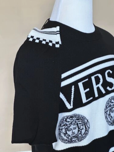 Pre-owned Versace Medusa Logo Wool Knit Sweater Black 40 Us (50 Eu) Italy A86467