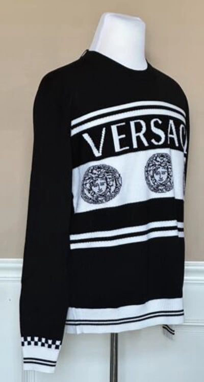 Pre-owned Versace Medusa Logo Wool Knit Sweater Black 40 Us (50 Eu) Italy A86467