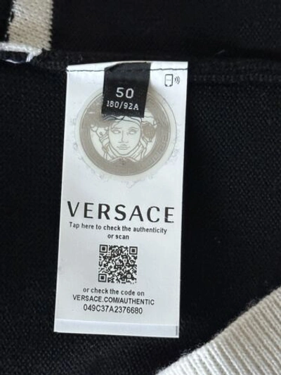 Pre-owned Versace Medusa Logo Wool Knit Sweater Black 40 Us (50 Eu) Italy A86467