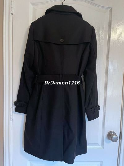 Pre-owned Burberry 100% Authentic  Women's Black Rushfield Wool Blend Coat Us 10 Eu 44