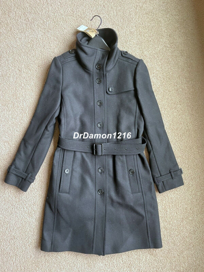 Pre-owned Burberry 100% Authentic  Women's Black Rushfield Wool Blend Coat Us 10 Eu 44