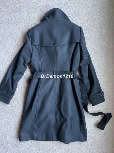 Pre-owned Burberry 100% Authentic  Women's Black Rushfield Wool Blend Coat Us 10 Eu 44