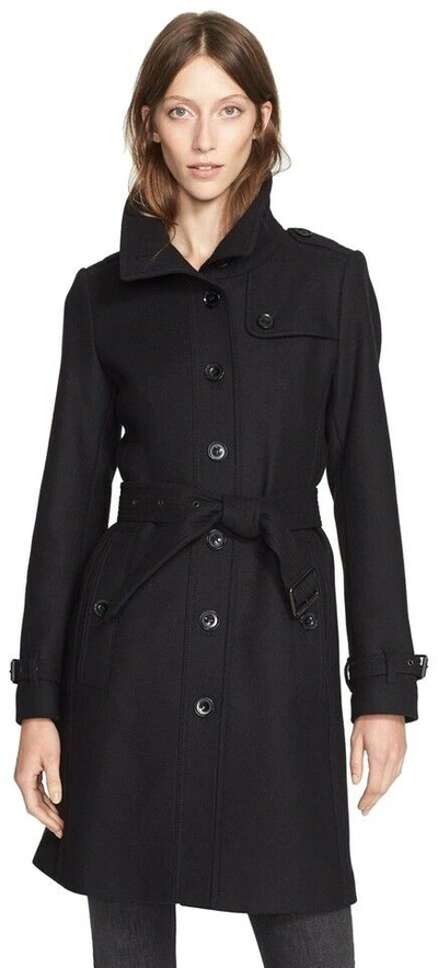 Pre-owned Burberry 100% Authentic  Women's Black Rushfield Wool Blend Coat Us 10 Eu 44