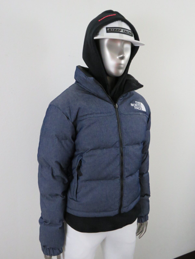 Pre-owned The North Face Womens  1992 92 Reversible Nuptse 600-down Hooded Jacket Denim In Blue