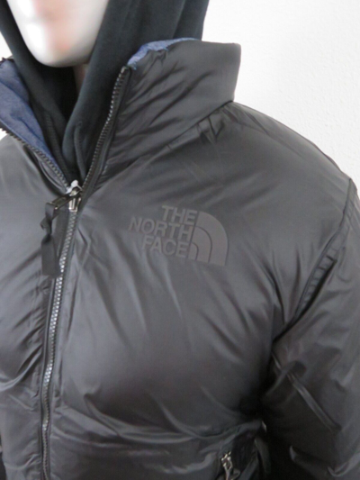 Pre-owned The North Face Womens  1992 92 Reversible Nuptse 600-down Hooded Jacket Denim In Blue