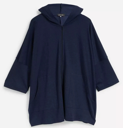 Pre-owned Eskandar Dark Jean Mid Weight Pima Cotton Hooded 34" Long Jacket/top O/s