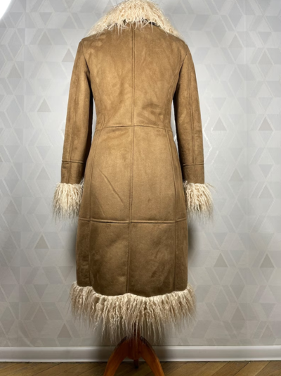 Pre-owned Penny Lane Styled 70's Coat Afghan Real Suede & Mongolian Faux Fur Trimmed Coat In Brown