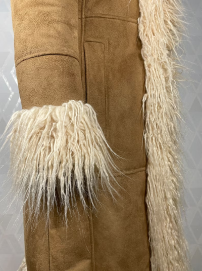 Pre-owned Penny Lane Styled 70's Coat Afghan Real Suede & Mongolian Faux Fur Trimmed Coat In Brown