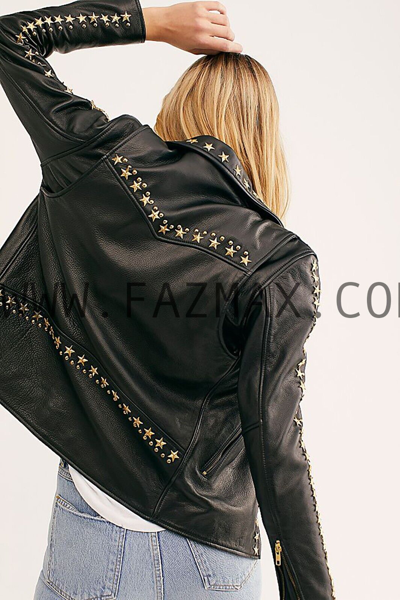 Pre-owned Max Star Studded Mercury Jacket Black Cowhide Leather Biker Jacket