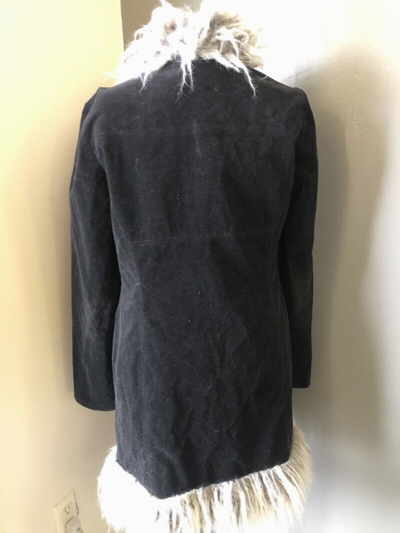 Pre-owned Penny Lane Styled 70's Coat Black Afghan Real Suede & Faux Fur Trimmed Coat