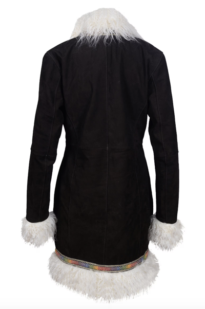 Pre-owned Penny Lane Styled 70's Coat Afghan Real Suede & Mongolian Faux Fur Trimmed Coat In Black