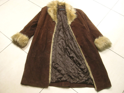 Pre-owned Penny Lane Styled 70's Coat Afghan Real Suede & Mongolian Faux Fur Trimmed Coat. In Brown