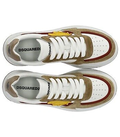 Pre-owned Dsquared2 Canadian White Burgundy Ocher Sneaker Man