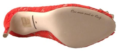 Pre-owned Dolce & Gabbana Dolce&gabbana Women Red Pumps Cotton Bend Floral Lace Peep Toe High Heel Shoes