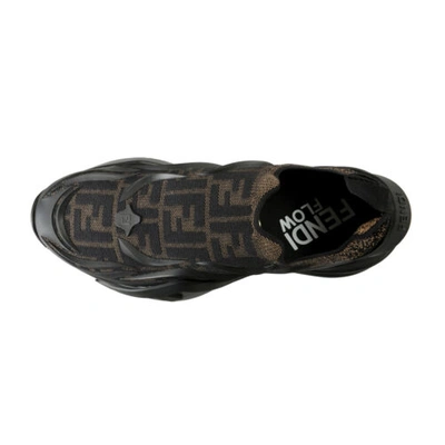 Pre-owned Fendi Men's "flow" 7e1504 An89 F0r7r Ff Print Slip On Fashion Sneakers Shoes In Brown/black