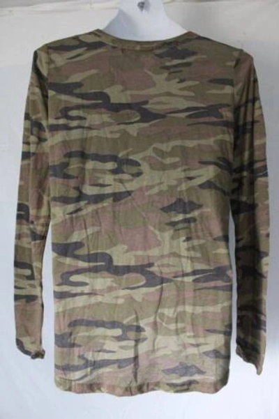 Pre-owned Derek Heart Womens Blouse Size Small Hi-low Top Long Sleeve Ripped T-shirt Camouflage In Green