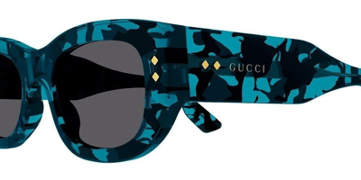 Pre-owned Gucci Original  Sunglasses Gg1215s 001 Havana Blue Frame Gray Gradient Lens 51mm
