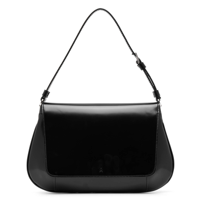 Shop Amina Muaddi Ami Spazzolato Black Leather Bag