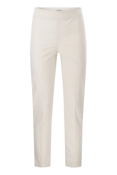 Shop Brunello Cucinelli Cotton Twill Capri Trousers With Necklace In White