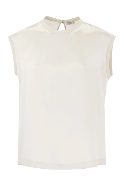 Shop Brunello Cucinelli Silk T-shirt With Monili Details In White