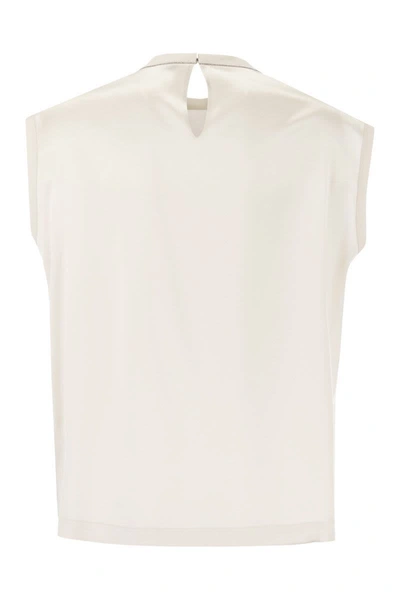 Shop Brunello Cucinelli Silk T-shirt With Monili Details In White