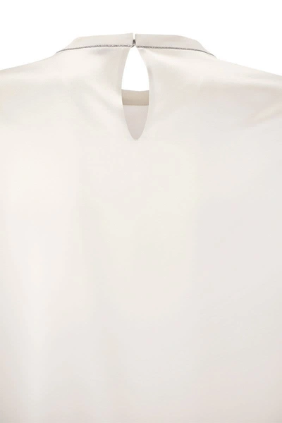 Shop Brunello Cucinelli Silk T-shirt With Monili Details In White