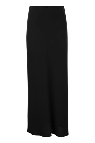 Shop Brunello Cucinelli Viscose And Linen Long Pencil Skirt In Black