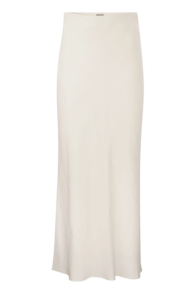 Shop Brunello Cucinelli Viscose And Linen Long Pencil Skirt In Natural
