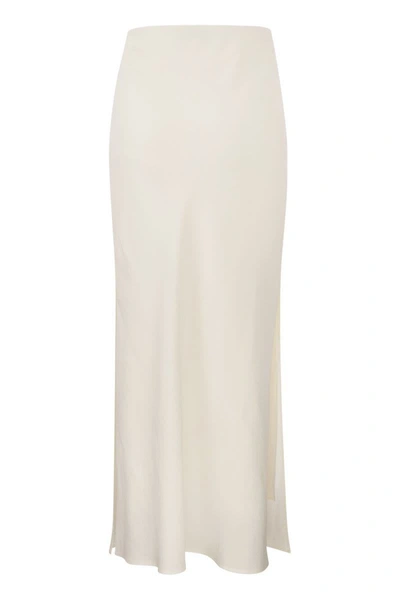 Shop Brunello Cucinelli Viscose And Linen Long Pencil Skirt In Natural