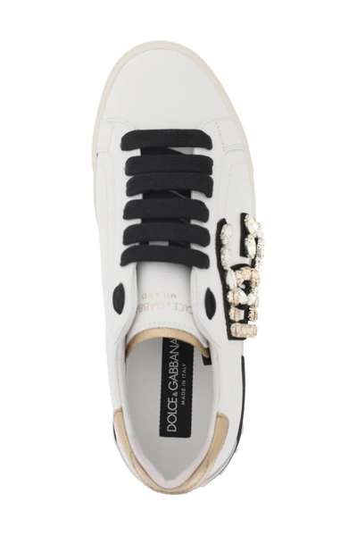 Shop Dolce & Gabbana Portofino Vintage Leather Sneakers With Rhinestone Dg