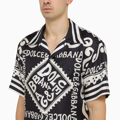 Shop Dolce & Gabbana Dolce&gabbana Silk Hawaii Shirt With Navy Print