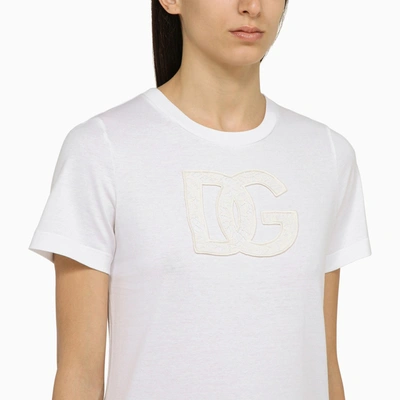 Shop Dolce & Gabbana Dolce&gabbana White Crew Neck T Shirt With Logo Embroidery In Cotton