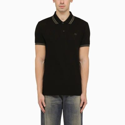 Shop Etro Black Short Sleeved Polo Shirt With Logo Embroidery