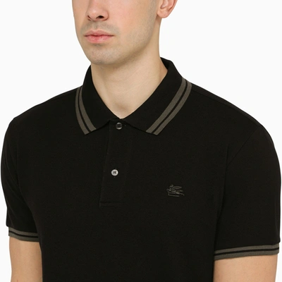 Shop Etro Black Short Sleeved Polo Shirt With Logo Embroidery