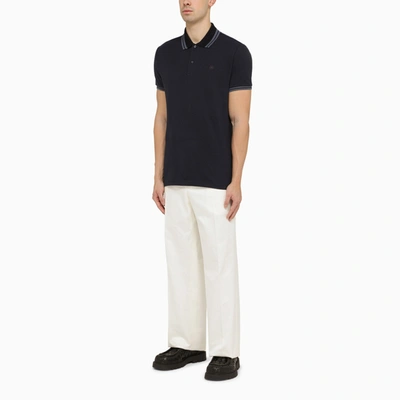 Shop Etro Blue Short Sleeved Polo Shirt With Logo Embroidery