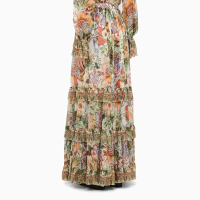 Shop Etro Multicoloured Long Silk Skirt