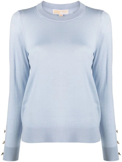 Shop Michael Michael Kors Michael Kors Wool Crewneck Sweater In Clear Blue