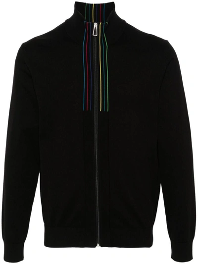 Shop Ps By Paul Smith Ps Paul Smith Sports Stripe Organic Cotton Cardigan In Black