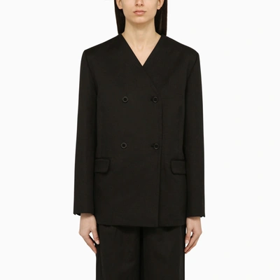 Shop Loulou Studio Black Double Breasted Jacket In Cotton And Linen