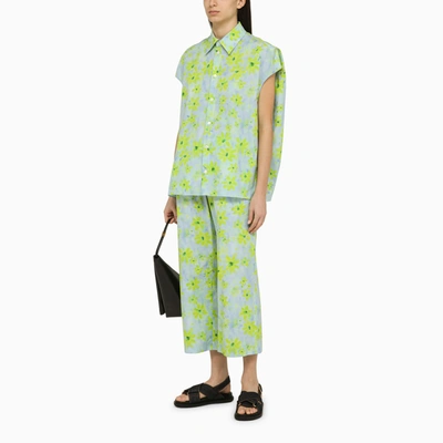 Shop Marni Light Blue/green Cotton Cropped Trousers