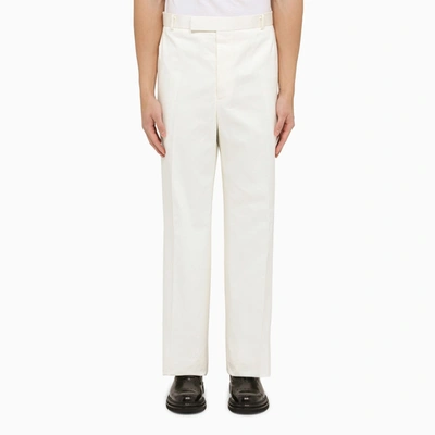Shop Thom Browne White Straight Cotton Trousers