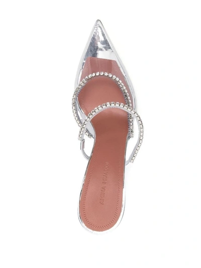 Shop Amina Muaddi Gilda Glass Pvc Heel Mules In Silver