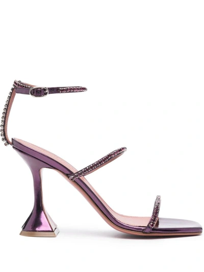Shop Amina Muaddi Gilda Mirror Sandals In Purple