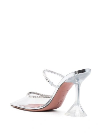 Shop Amina Muaddi Gilda Glass Pvc Heel Mules In Silver