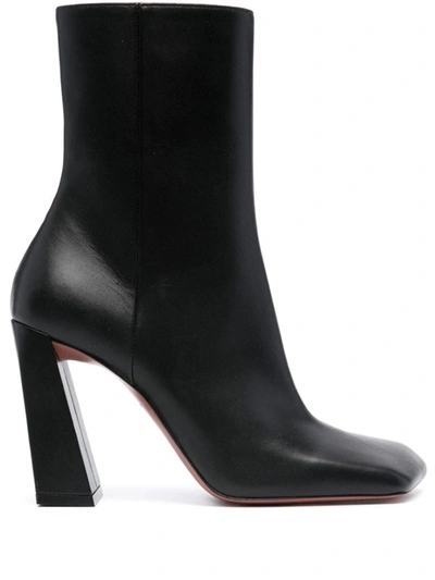 Shop Amina Muaddi Leather Heel Ankle Boots In Black