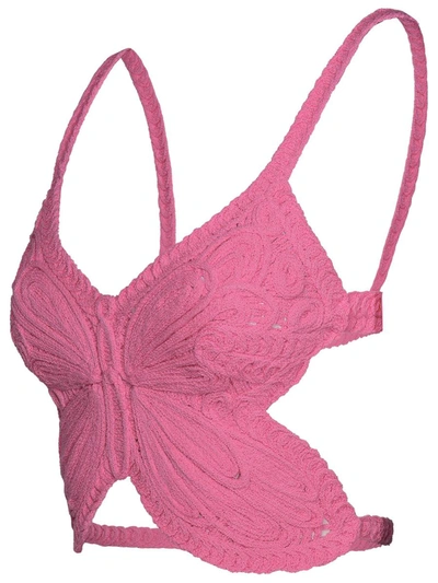 Shop Blumarine Butterfly Crochet Top In Pink
