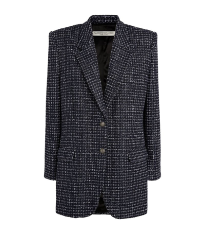 Shop Alessandra Rich Tweed Embellished Blazer In Blue